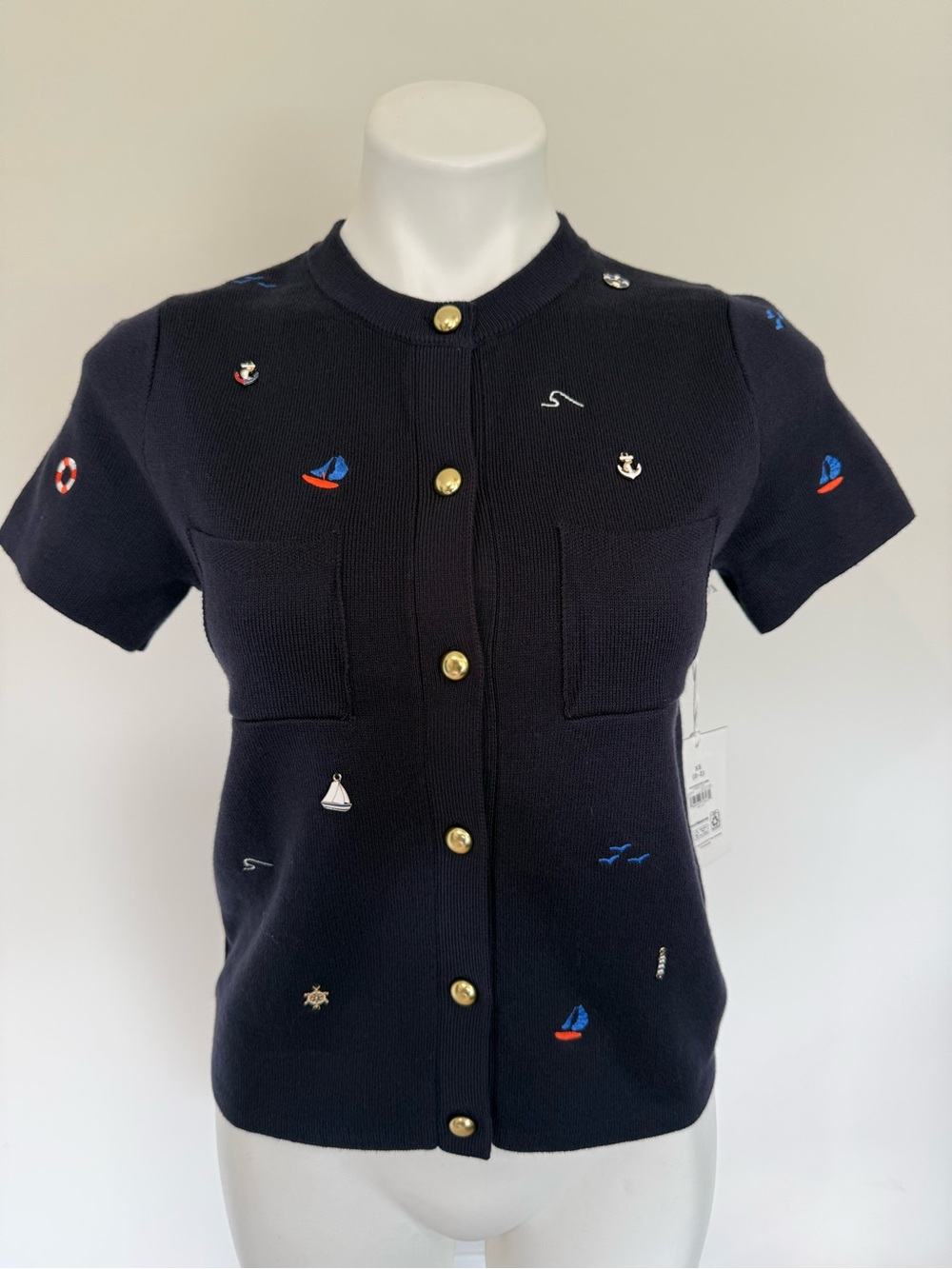 New Free Assembly Women's Embroidered Cardigan Sweater short sleeve size XS